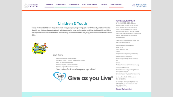 Screenshot of the Trinity Youth And Children's Project website