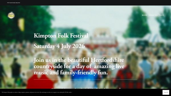 Screenshot of the Kimpton Folk Events website
