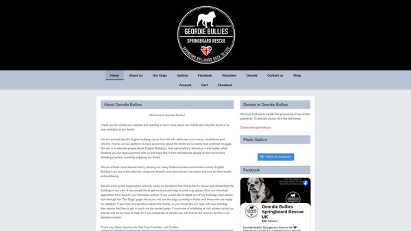 Screenshot of the Geordie Bullies Springboard Rescue website
