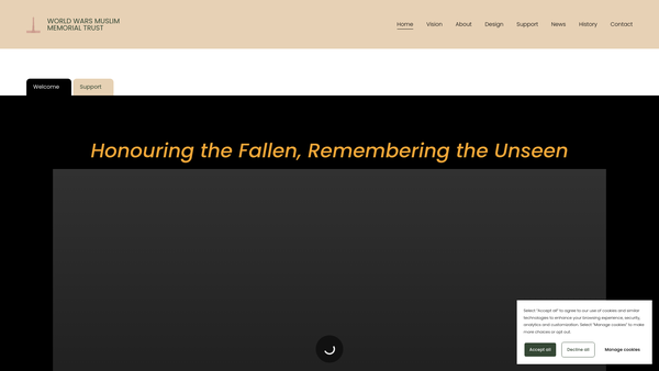 Screenshot of the World Wars Muslim Memorial Trust website
