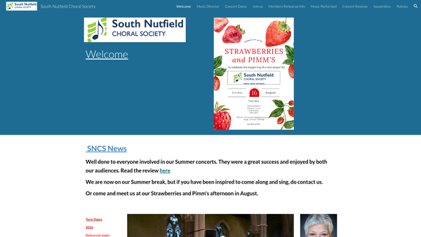 Screenshot of the South Nutfield Choral Society website