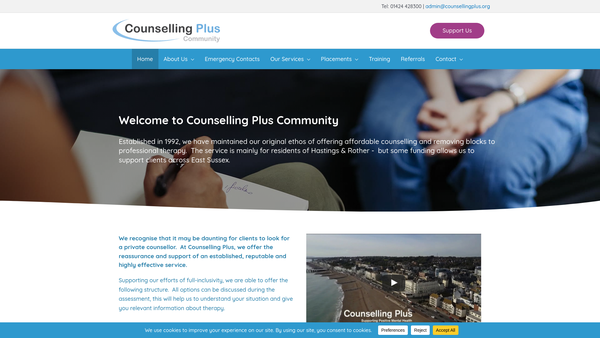 Screenshot of the Counselling Plus Community website