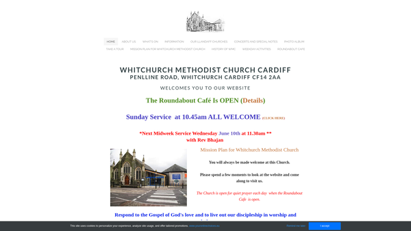 Screenshot of the Whitchurch Methodist Church, Cardiff website