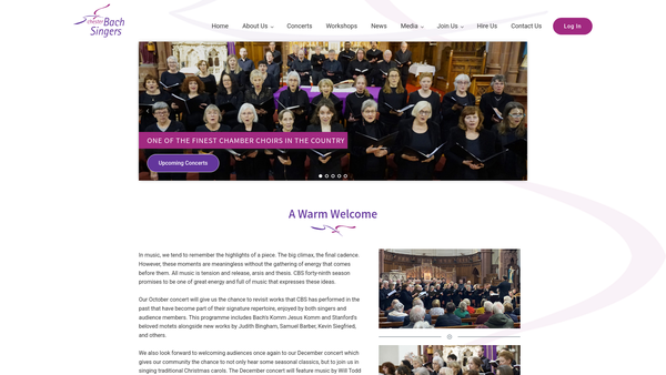 Screenshot of the Chester Bach Singers website