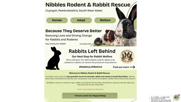 Screenshot of the Nibbles Rodent & Rabbit Rescue website
