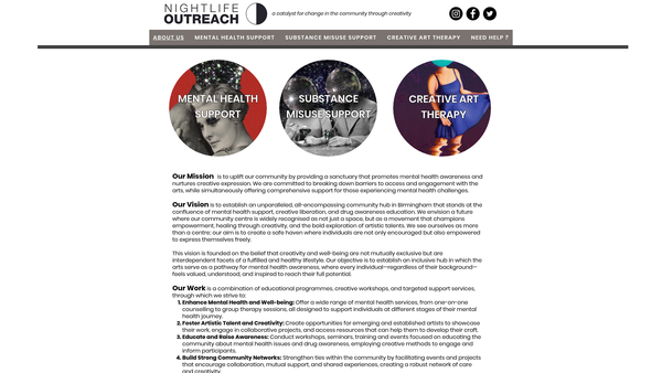 Screenshot of the Nightlife Outreach website