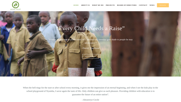 Screenshot of the Acape Trust website