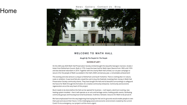 Screenshot of the Wath Hall Limited website