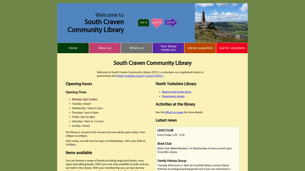 Screenshot of the South Craven Community Library Service website