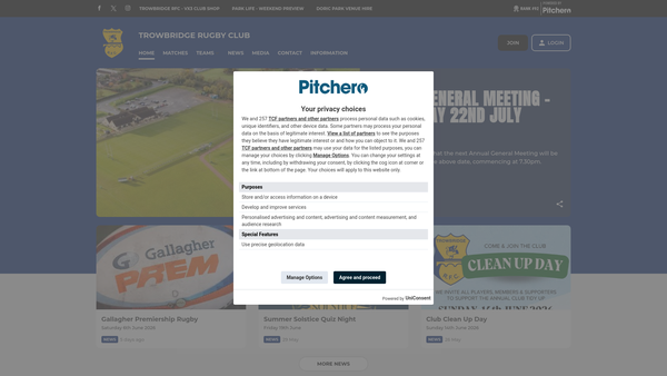 Screenshot of the Trowbridge Rugby Football Club (1931) website