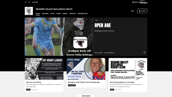 Screenshot of the Dearne Valley Bulldogs Arlfc Community Association website