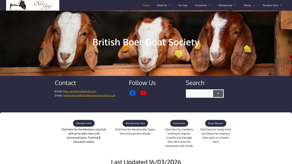 Screenshot of the British Boer Goat Society website