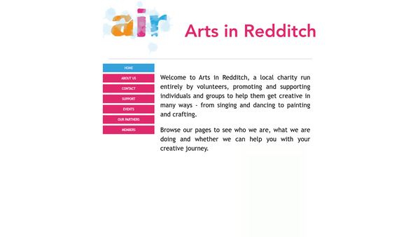 Screenshot of the Arts In Redditch website