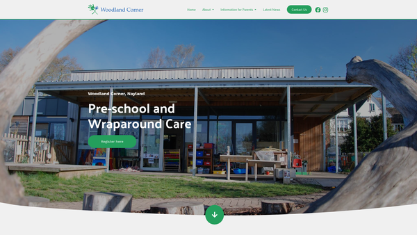 Screenshot of the Woodland Corner website