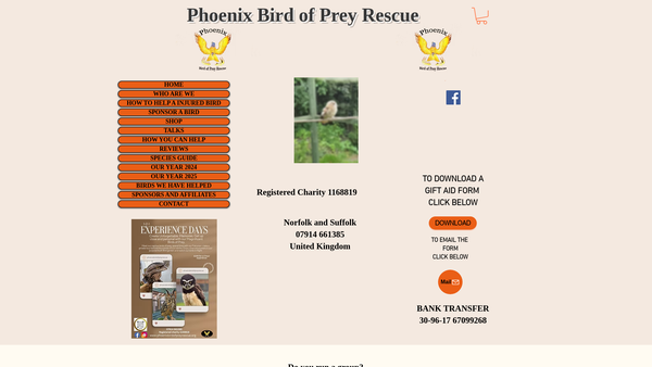 Screenshot of the Phoenix Bird Of Prey Rescue website