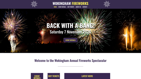Screenshot of the Wokingham Fireworks Charitable Trust website