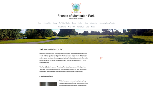 Screenshot of the Friends Of Markeaton Park website