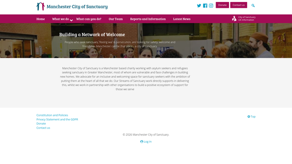 Screenshot of the Manchester City Of Sanctuary website