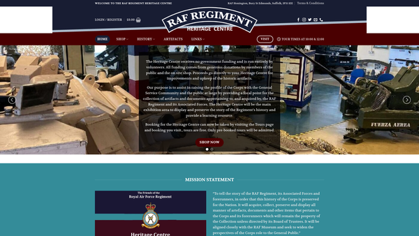 Screenshot of the Friends Of The Raf Regiment Heritage Centre website