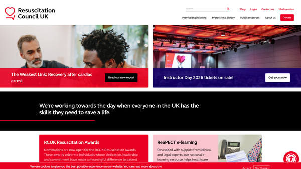 Screenshot of the Resuscitation Council (UK) website