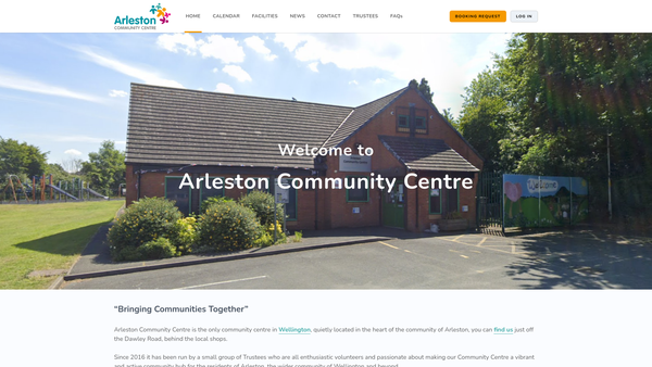 Screenshot of the Arleston Community Centre website