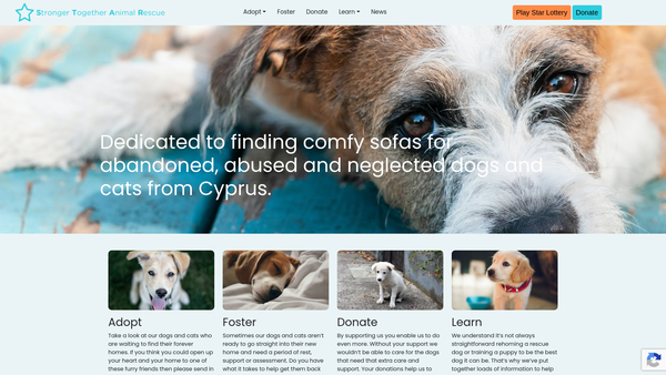 Screenshot of the Stronger Together Animal Rescue website