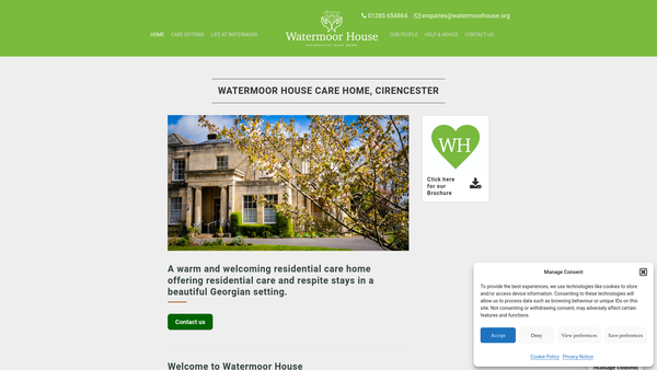 Screenshot of the Watermoor House Rch website