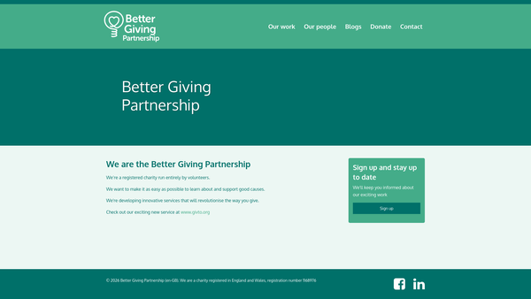 Screenshot of the Better Giving Partnership website