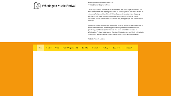 Screenshot of the Whittington Music Festival website