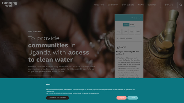 Screenshot of the Running Well website