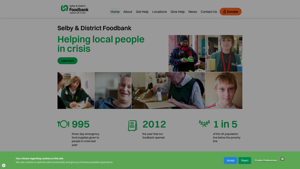 Screenshot of the Selby & District Foodbank website