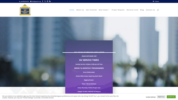 Screenshot of the Glorious Vision Prophetic Voice Tabernacle Ministries website