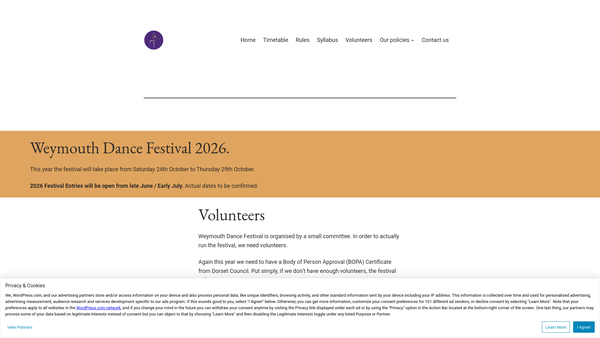 Screenshot of the The Weymouth Dance Festival website
