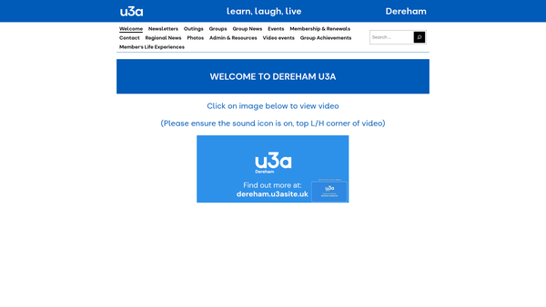 Screenshot of the U3A Dereham website