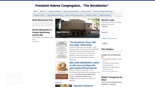 Screenshot of the Prestwich Hebrew Congregation website