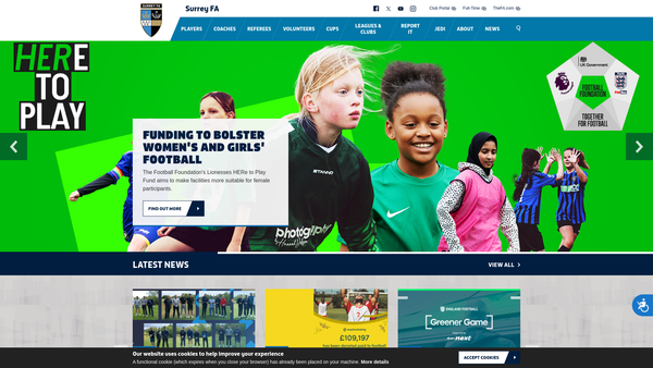 Screenshot of the Surrey County Football Association Limited website