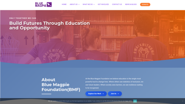 Screenshot of the Blue Magpie Foundation website