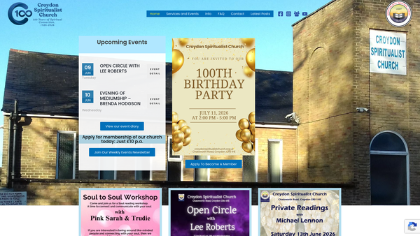 Screenshot of the Croydon Spiritualist Church website