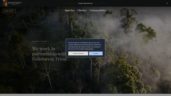 Screenshot of the Rainforest Trust UK website