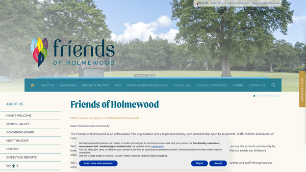 Screenshot of the Friends Of Holmewood website