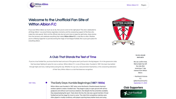 Screenshot of the Witton Albion In The Community website