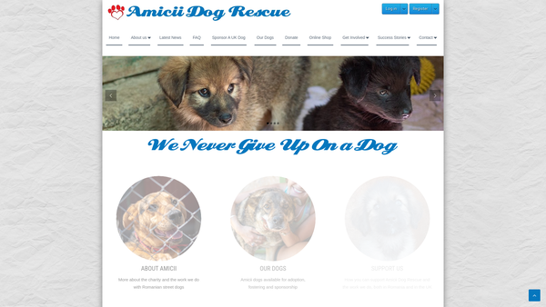 Screenshot of the Amicii Dog Rescue website