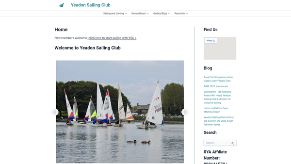 Screenshot of the Yeadon Sailing Club website