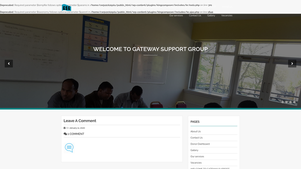 Screenshot of the Gateway Support Group website
