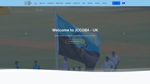 Screenshot of the Jaffna Central College Old Boys & Girls Association (UK Branch) website