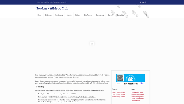 Screenshot of the Newbury Athletic Club website