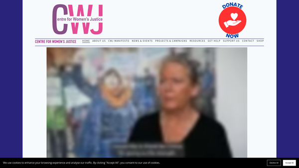 Screenshot of the Centre For Women's Justice website