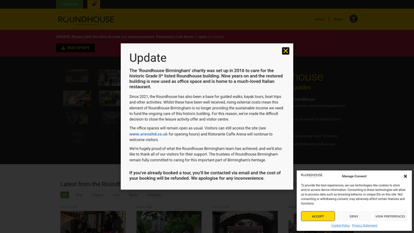 Screenshot of the Roundhouse Birmingham website