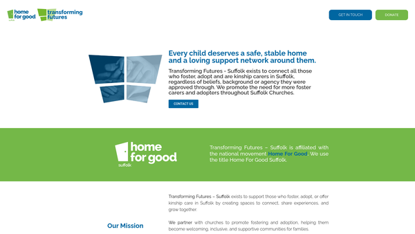Screenshot of the Transforming Futures - Suffolk website