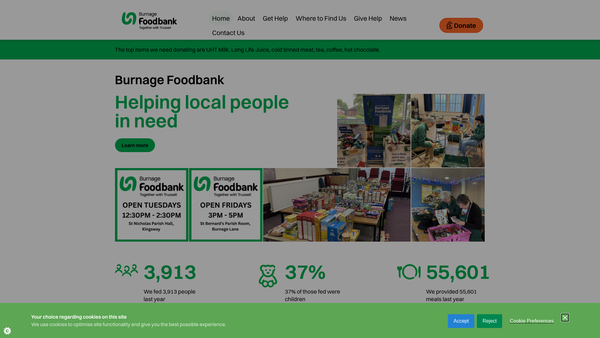 Screenshot of the Burnage Foodbank website